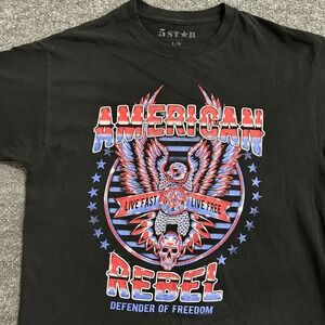 5 Star T Shirt Mens Size L Black American Rebel Eagle Skull Graphic Cotton Tee